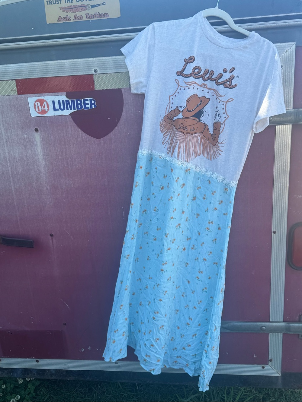 Levi's White & Light Blue Graphic Tee Dress with Cowboy Print